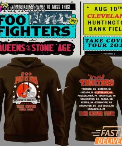 Foo Fighters x Cleveland Browns Take Cover Tour 2026 Brown Hoodie – Tour Dates Back Print