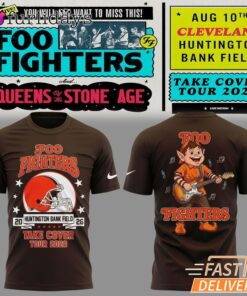 Foo Fighters x Cleveland Browns Take Cover Tour 2026 T Shirt – Cleveland Football Graphic Tee