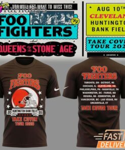 Foo Fighters x Cleveland Browns Take Cover Tour 2026 T Shirt – Tour Dates Back Print Tee