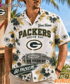 Green Bay Packers Floral Stadium Personalized Hawaiian Shirt Football Fan Gift