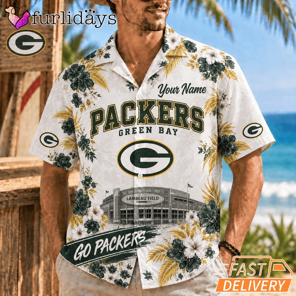 Green Bay Packers Floral Stadium Personalized Hawaiian Shirt Football Fan Gift