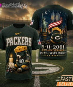 Green Bay Packers Never Forget 911 25th Anniversary Memorial T Shirt Thay Background Phu Hop Niche OI Tren San Pham Background Hoi MO Lam Noi Bat San Pham Trong Anh