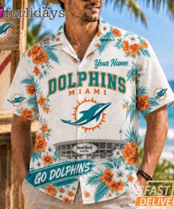 Miami Dolphins Floral Stadium Personalized Hawaiian Shirt Football Fan Gift
