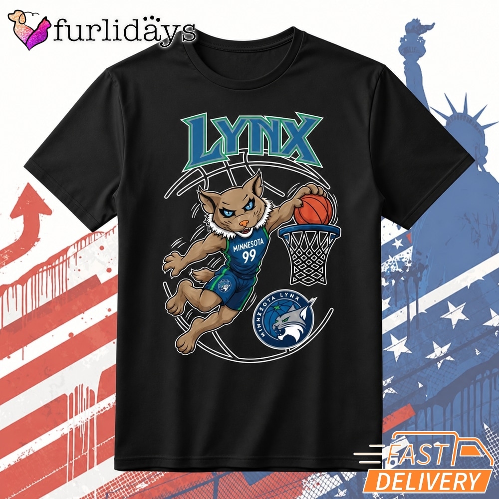 Minnesota Lynx Mascot Basketball Retro Tribute Graphic T Shirt DI Chuyen Hinh Anh IN Tren Mat Truoc Sang Mockup AO Mau Lay Ung Background Mau Thiet KE