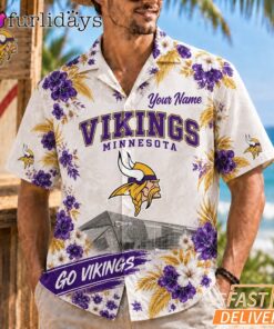 Minnesota Vikings Floral Stadium Personalized Hawaiian Shirt Football Fan Gift