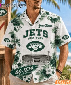 New York Jets Floral Stadium Personalized Hawaiian Shirt Football Fan Gift