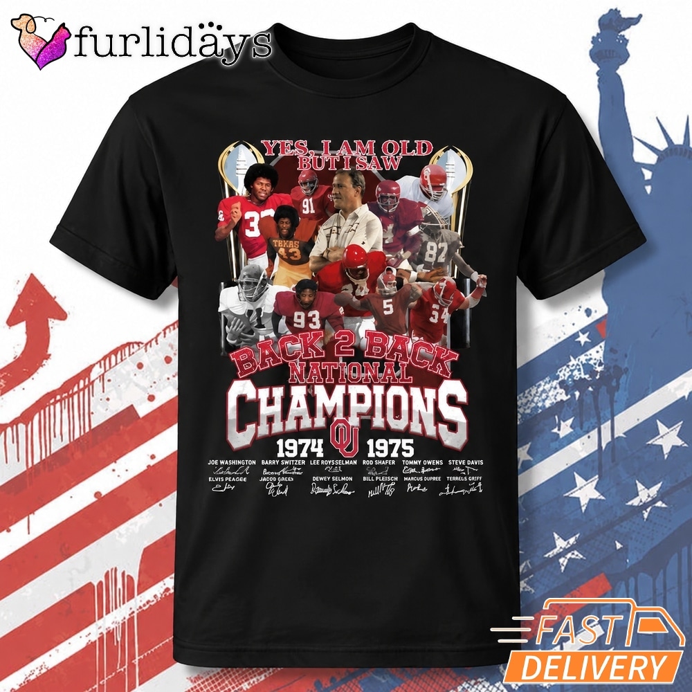 Oklahoma Sooners Back To Back National Champions 1974 1975 Legends T Shirt
