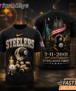 Pittsburgh Steelers Never Forget 911 25th Anniversary Memorial T Shirt Thay Background Phu Hop Niche OI Tren San Pham Background Hoi MO Lam Noi Bat San Pham Trong Anh